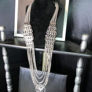 Gorgeous NWT! Silver linked long chain necklace w/ earrings to match!